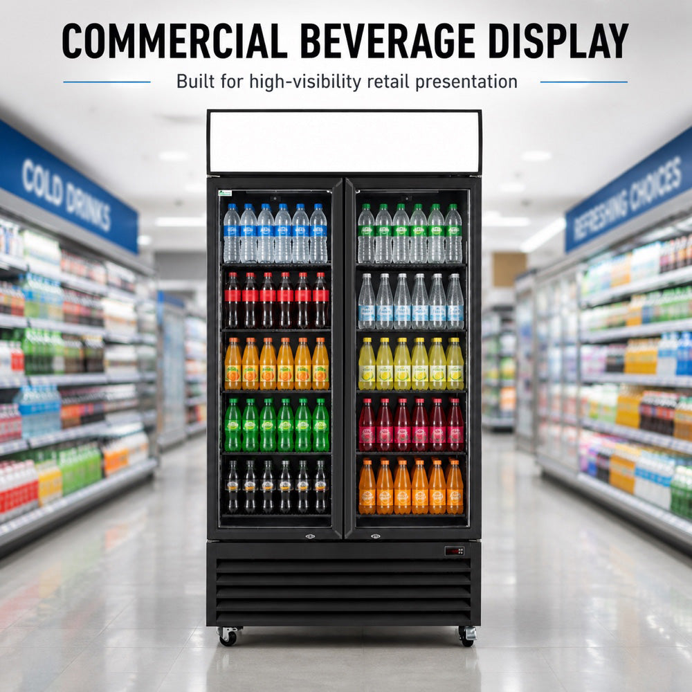 Image of Thermaster LG-1000BP Colourbond Upright Beverage Fridge 2 Doors Black