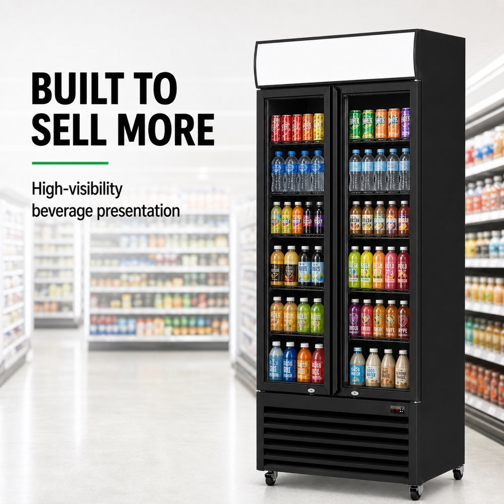 Image of Thermaster LG-580BP Double Glass Door Colourbond Upright Drink Fridge