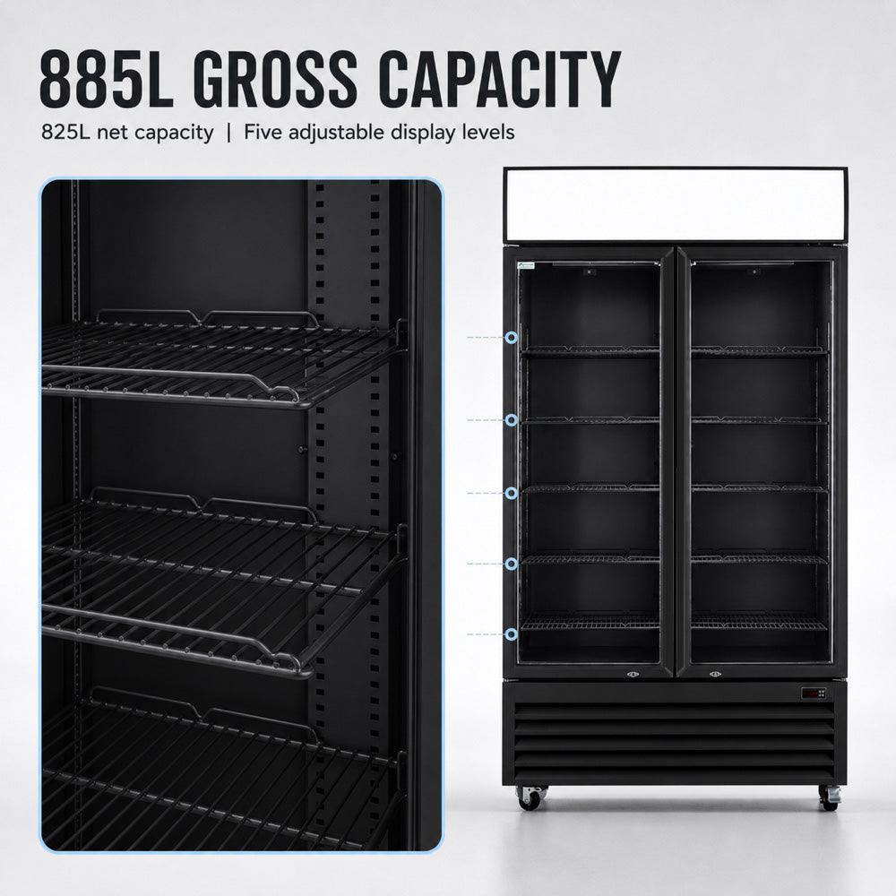 Image of Thermaster LG-1000BP Colourbond Upright Beverage Fridge 2 Doors Black