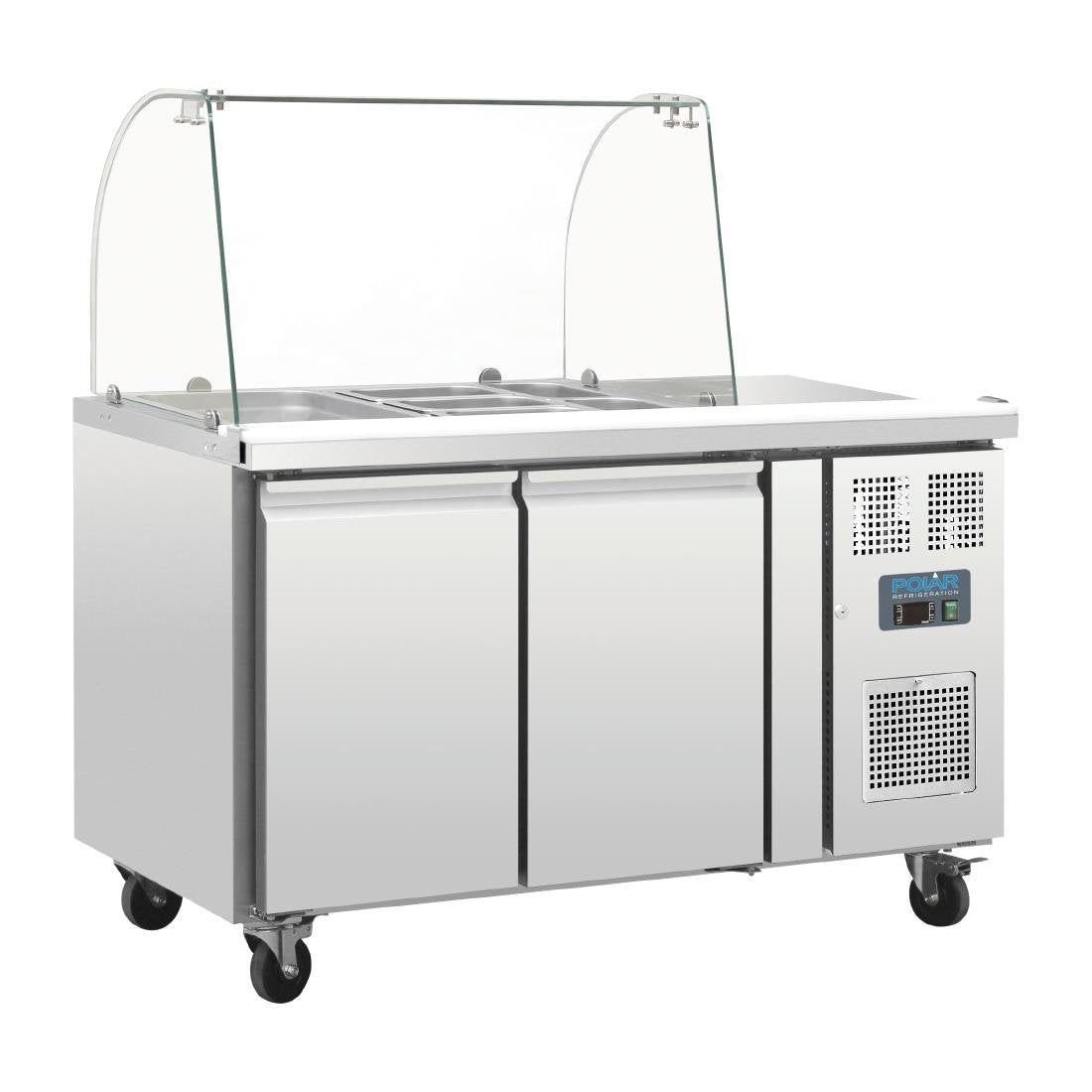 Image of Polar U-Series Refrigerated GN Counter Saladette with Sneeze Guard - 2 Door