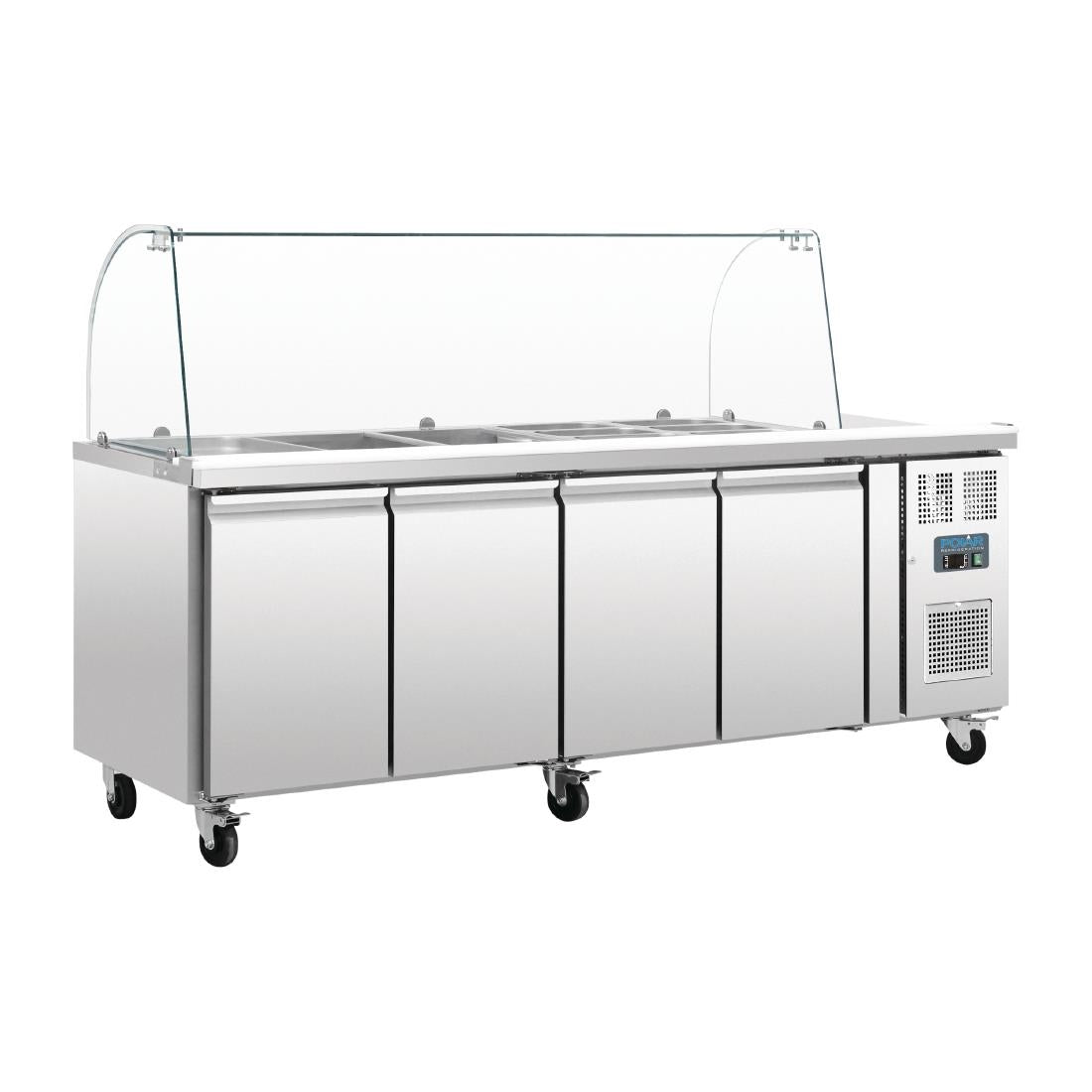 Image of Polar U-Series Refrigerated GN Counter Saladette with Sneeze Guard - 4 Door