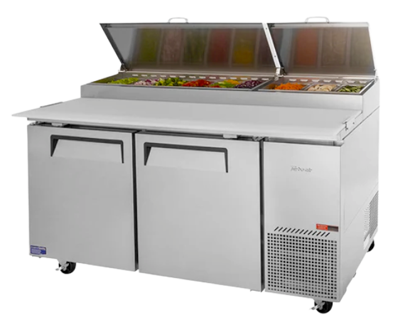 Image of Turbo Air CTPR-67SD 2 Solid Doors Pizza Prep Fridge with Hood Lid 566L