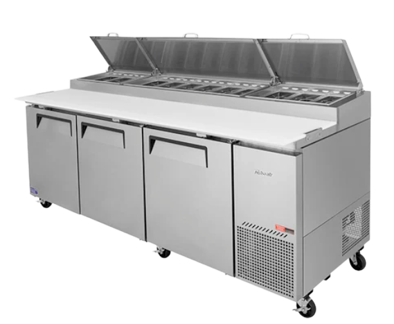 Image of Turbo Air CTPR-93SD 3 Doors Pizza Prep Fridge with Hood Lid 878L