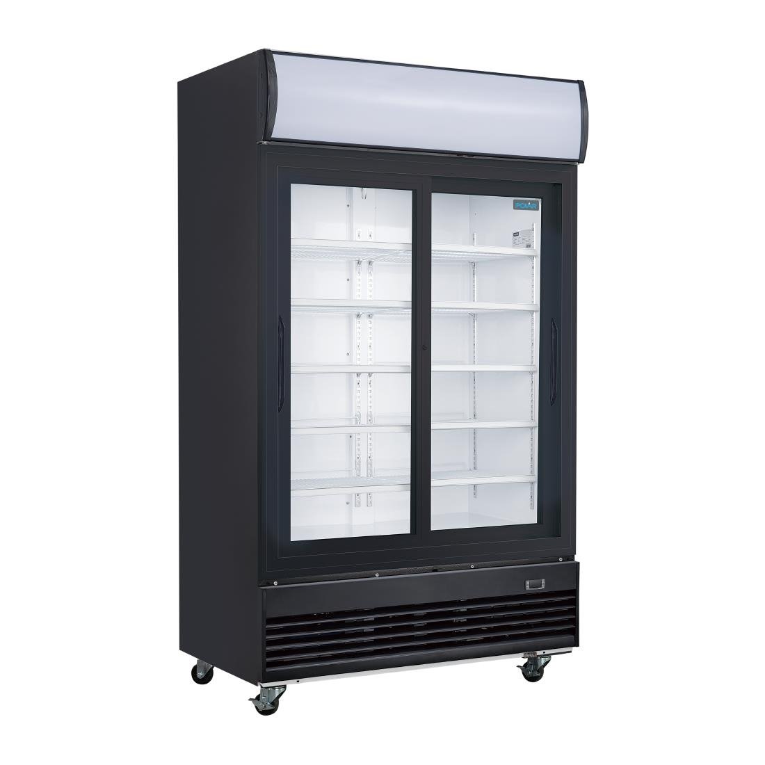 Image of Polar G-Series Upright Display Cooler with Light Box Double Sliding Door - Black