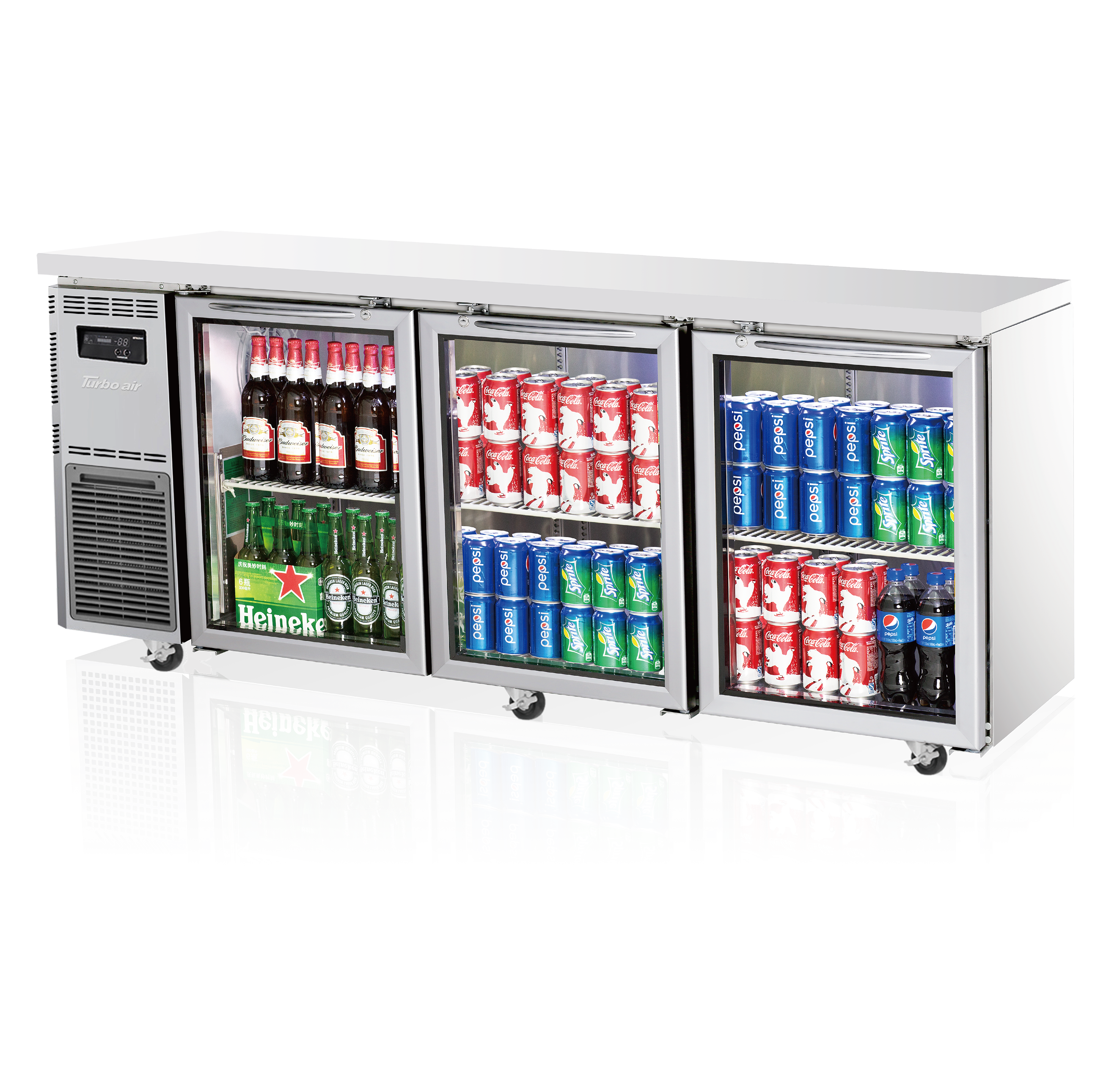 Image of Turbo Air KGR18-3S-N 3 Glass Doors Underbench Fridge - 600mm Deep 400L
