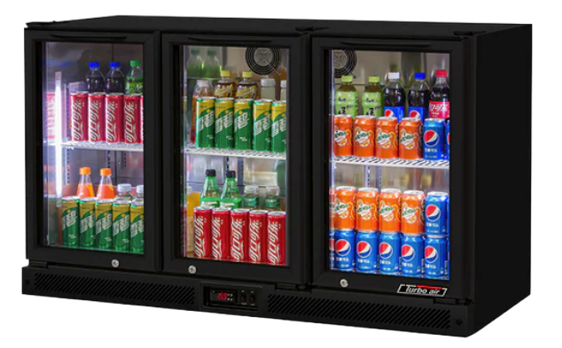 Image of Turbo Air TB13-8H-SWBBB-N 3 Door Glass Back Bar Fridge - Black 246L