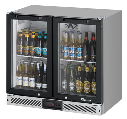 Image of Turbo Air TB9-8H-SWBBB-N 2 Door Glass Back Bar Fridge - Black 157L