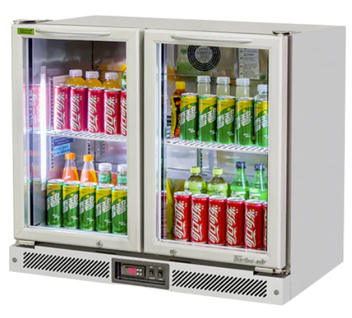 Image of Turbo Air TB9-8H-SWSSS-N 2 Door Glass Back Bar Fridge - Stainless Steel 157L