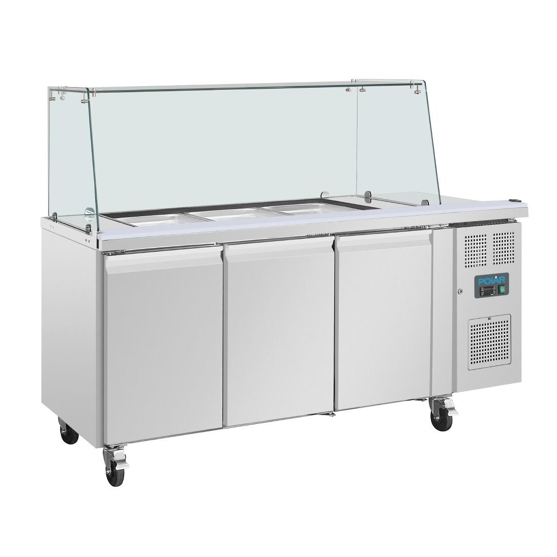 Image of Polar U-Series GN Counter Saladette with Square Sneeze Guard - 3 Door