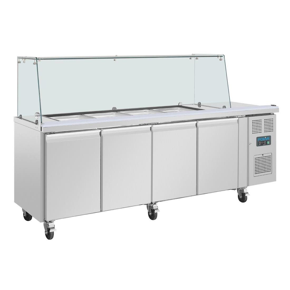 Image of Polar U-Series GN Counter Saladette with Square Sneeze Guard - 4 Door