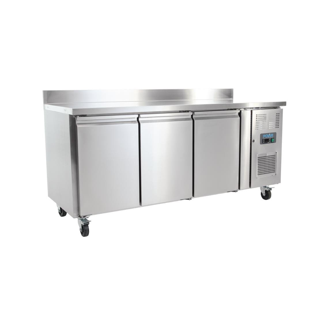 Image of Polar U-Series Triple Door Counter Fridge with Upstand - 417Ltr