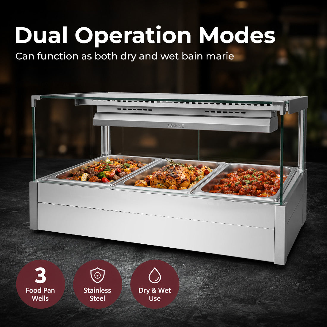 Image of Bonvue BM11SC Square Countertop Wet and Dry Bain Marie
