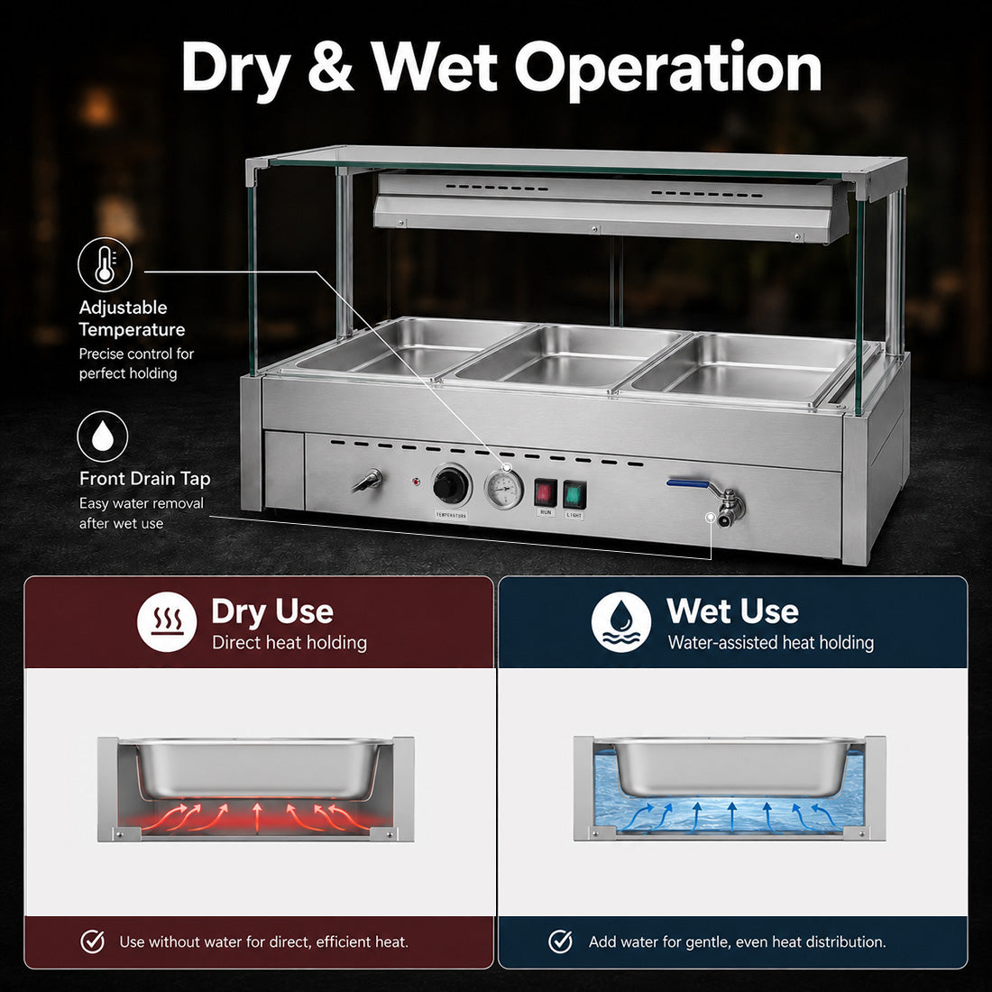Image of Bonvue BM11SC Square Countertop Wet and Dry Bain Marie