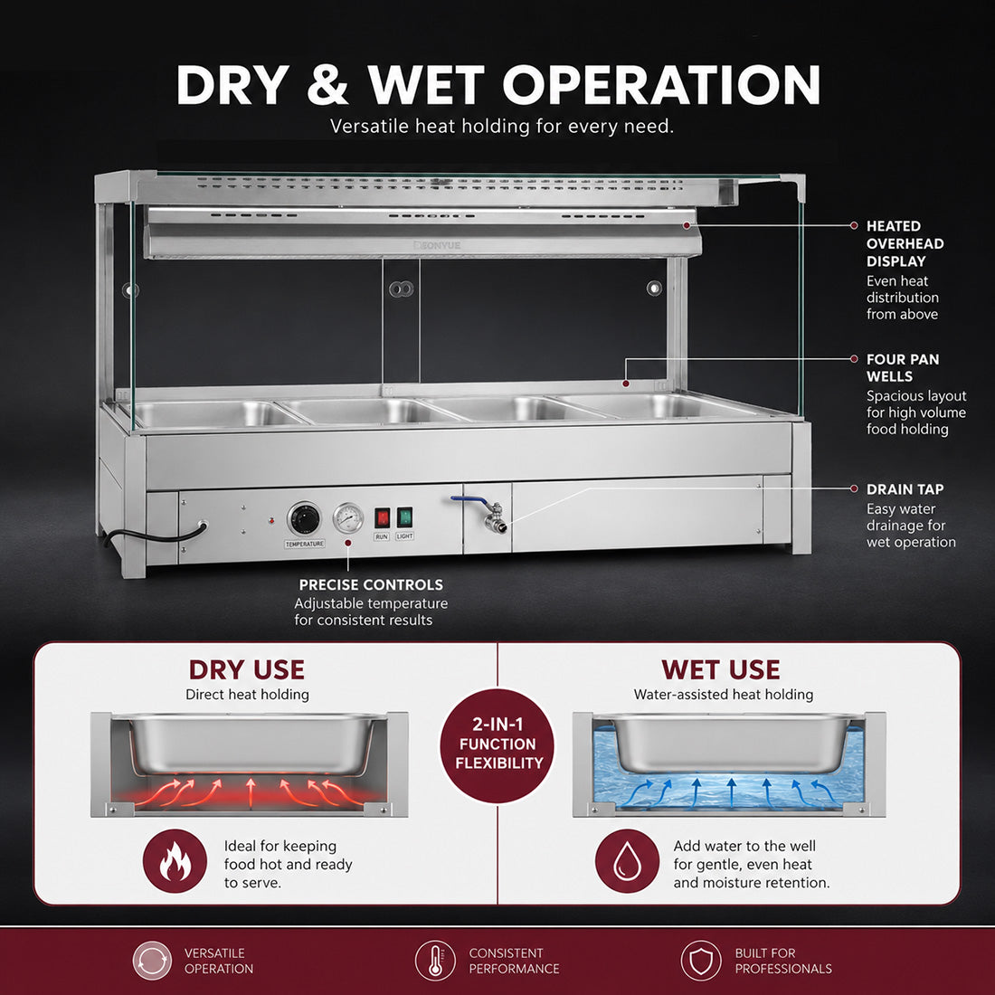Image of Bonvue BM14SC Square Countertop Wet and Dry Bain Marie