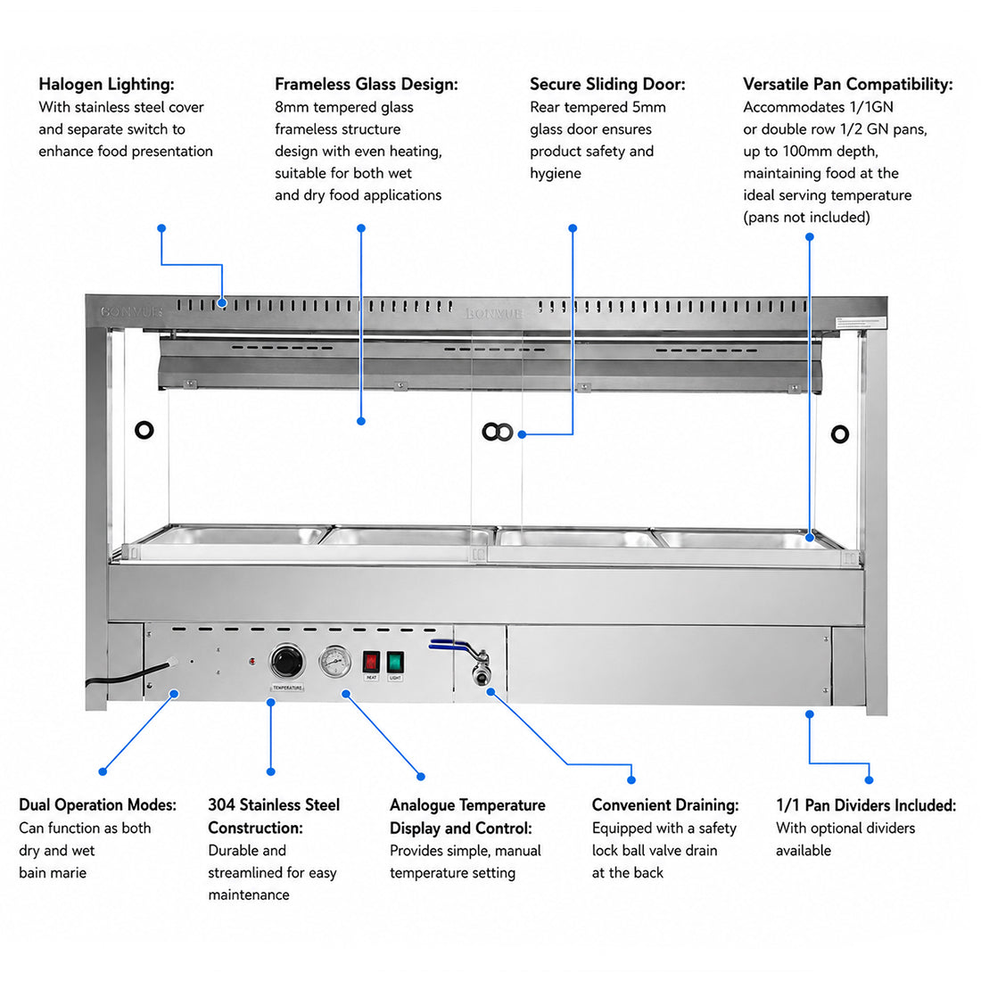 Image of Bonvue BM14SC Square Countertop Wet and Dry Bain Marie
