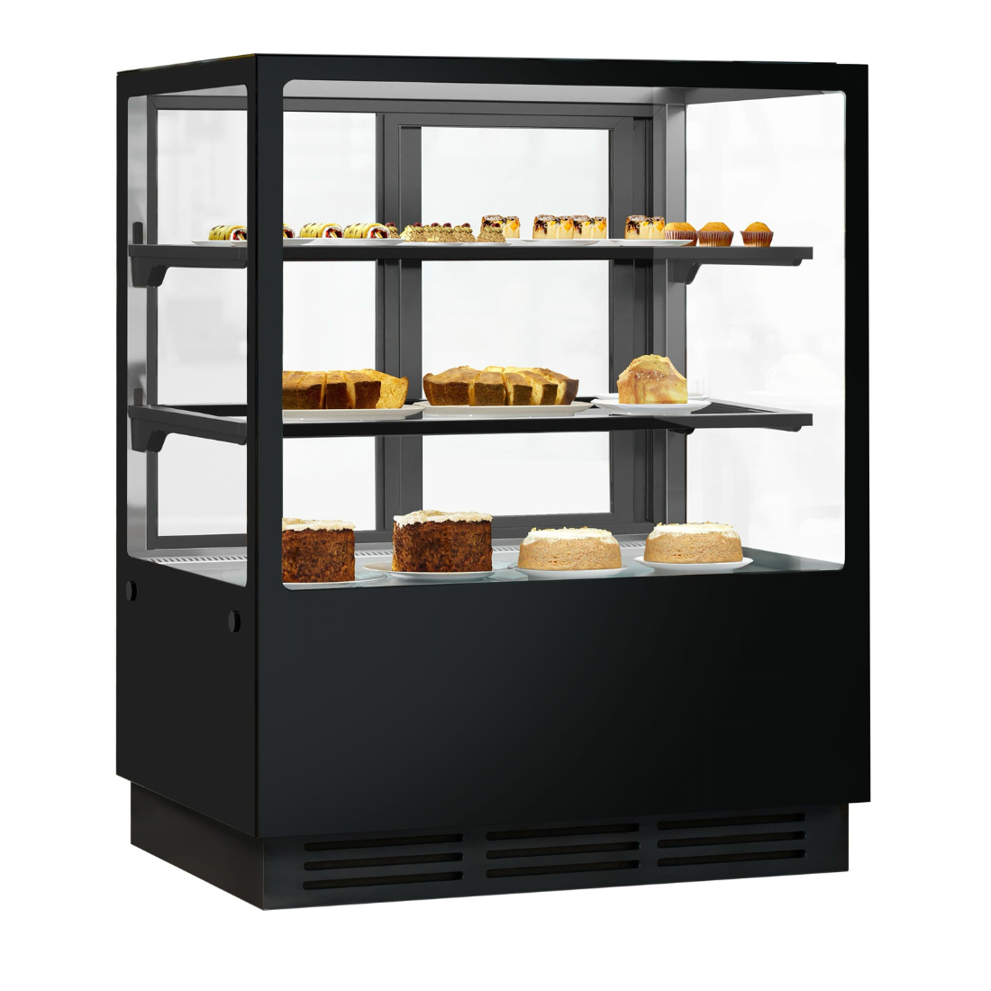 Image of Bonvue CVS90-2B Noir Tot 900mm 2 Shelves Square Cake Display Cabinet
