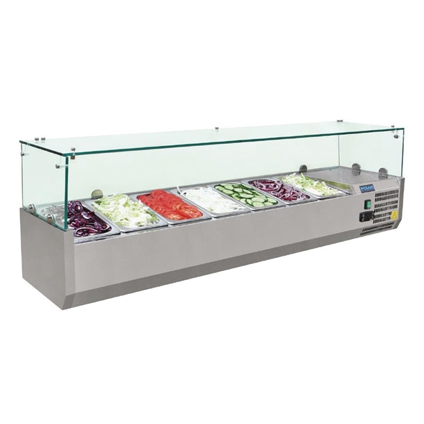 Image of Polar G609-A G-Series Countertop Prep Fridge 7x 1/4GN with Glass Sneeze guard
