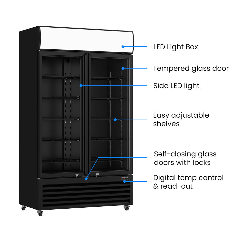 Image of Thermaster LG-1000BP Colourbond Upright Beverage Fridge 2 Doors Black
