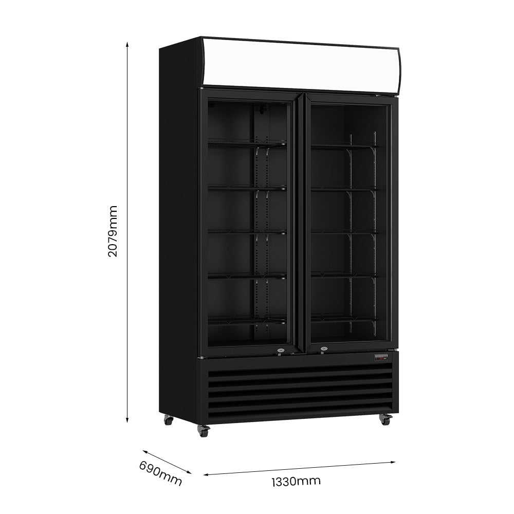 Image of Thermaster LG-1200BP Large Two Glass Door Colourbond Upright Drink Fridge