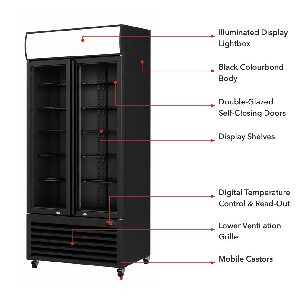Image of Thermaster LG-580BP Double Glass Door Colourbond Upright Drink Fridge