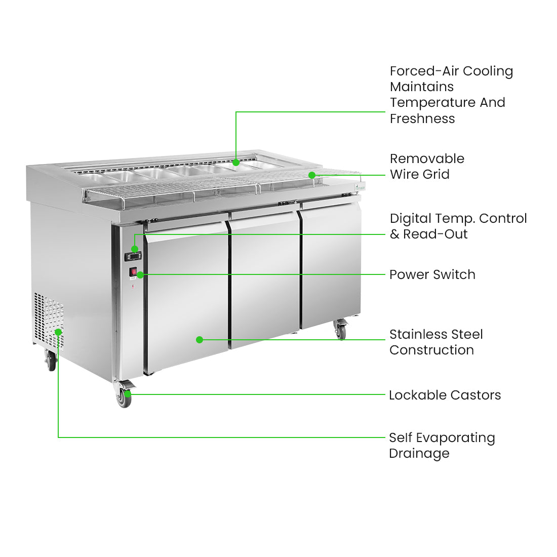 Image of Thermaster PWB150 three door DELUXE Pizza Prep Bench