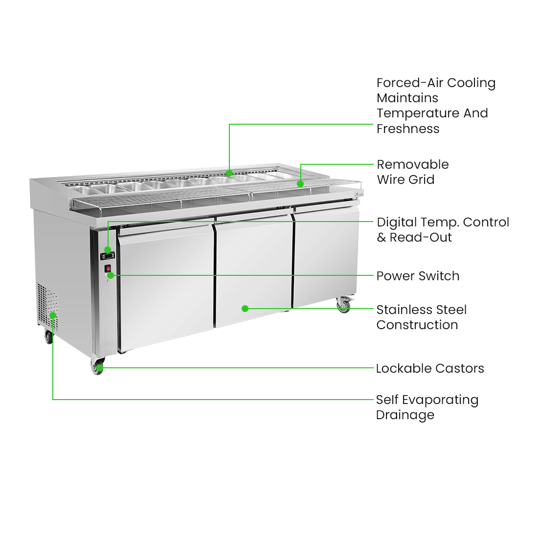 Image of Thermaster PWB200 Three door DELUXE Pizza Prep Bench