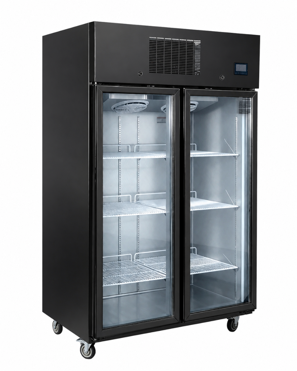Image of Thermaster 1000L Full-Width Double Black Glass Door Upright Display Freezer — SFWFG1000B