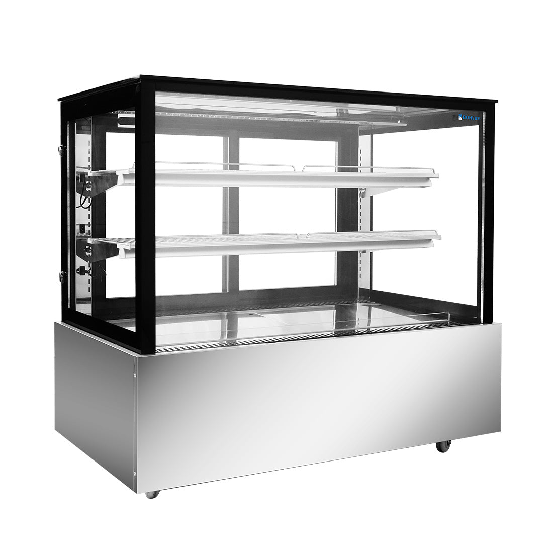 Image of Bonvue SSU120-2XB Black Trim Square Glass Cake Display 2 Shelves