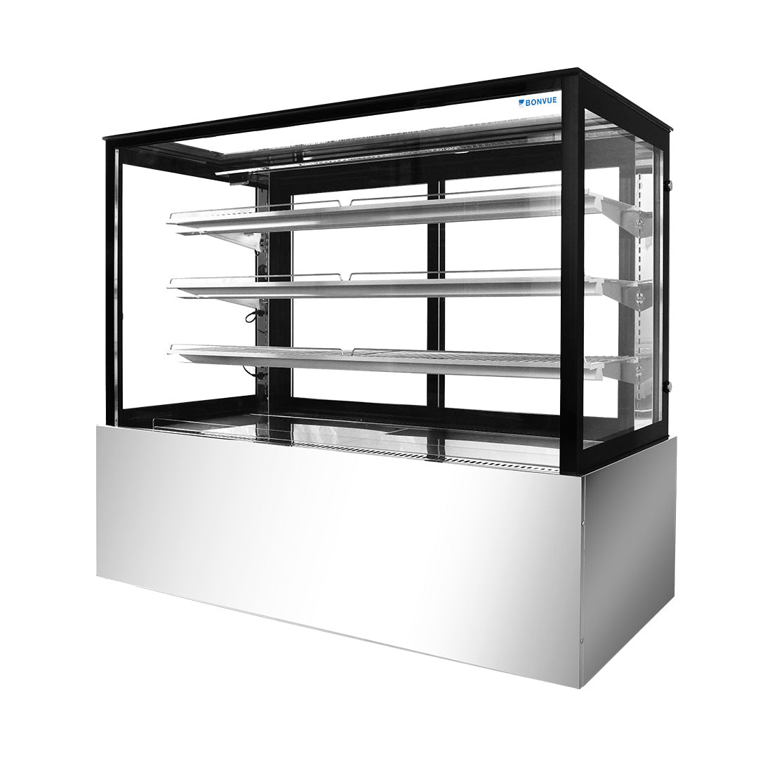 Image of Bonvue SSU120-2XB Black Trim Square Glass Cake Display 2 Shelves