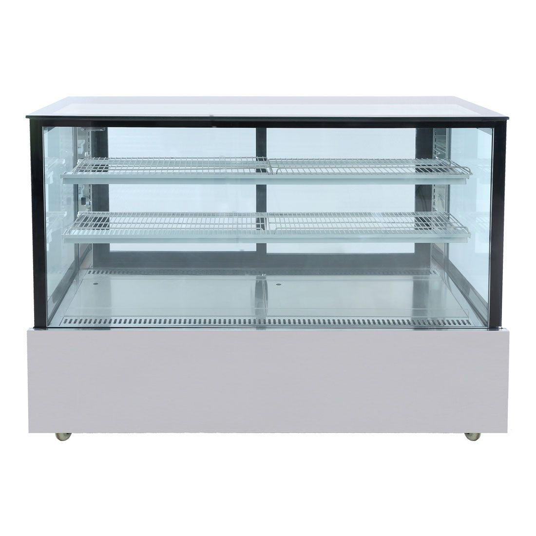Image of Bonvue SSU150-2XB Black Trim Square Glass Cake Display 2 Shelves