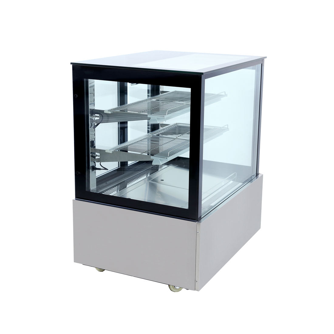 Image of Bonvue SSU90-2XB Black Trim Square Glass Cake Display 2 Shelves 900x700x1100