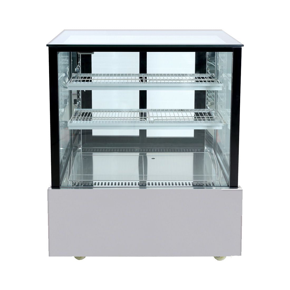 Image of Bonvue SSU90-2XB Black Trim Square Glass Cake Display 2 Shelves 900x700x1100