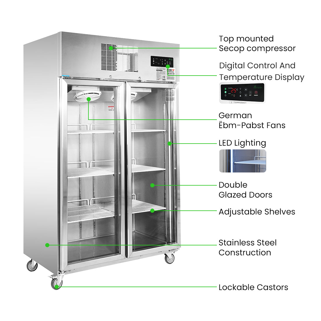 Image of Thermaster SUCG1000 Double Door Upright Display Fridge