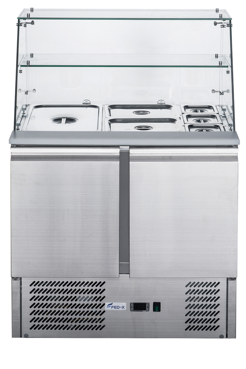 Image of FED-X XS900GC Two Door Salad Prep Fridge with Glass Top