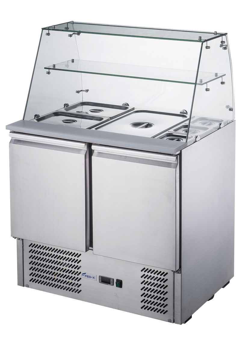 Image of FED-X XS900GC Two Door Salad Prep Fridge with Glass Top