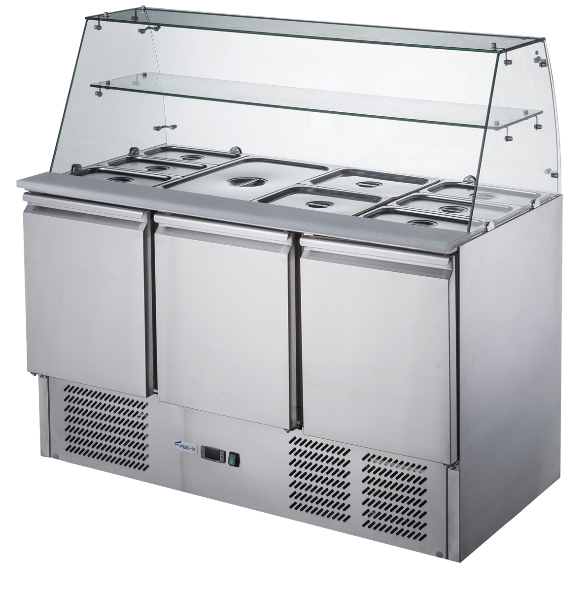 Image of FED-X XS903GC Three Door Salad Prep Fridge with Glass Top