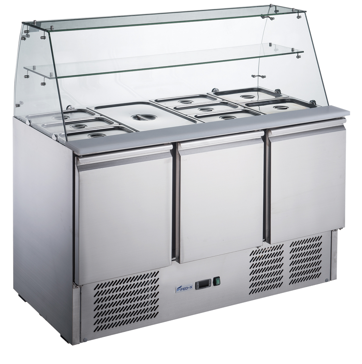 Image of FED-X XS903GC Three Door Salad Prep Fridge with Glass Top