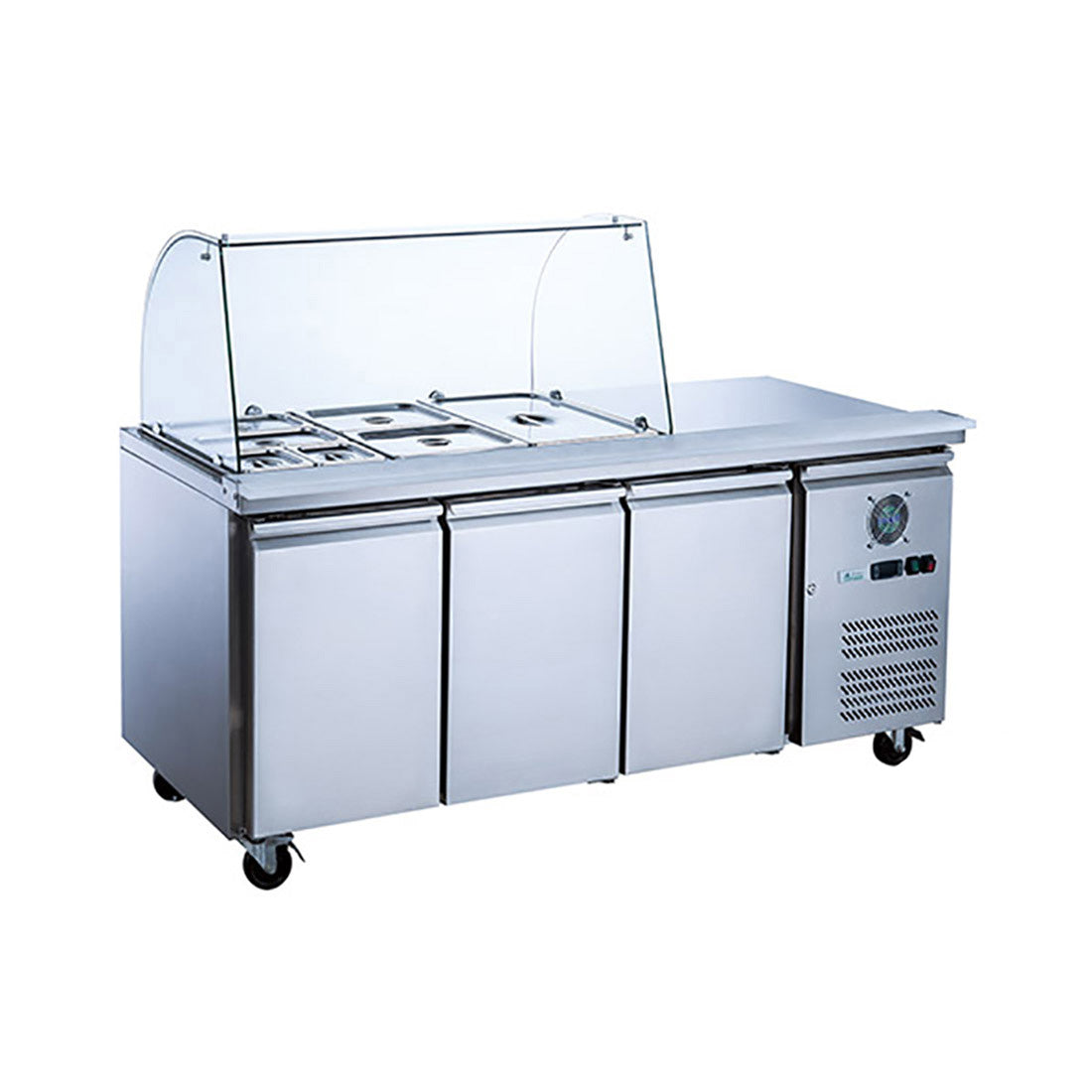 Image of FED-X XTHP3100SALGC Three Door Salad Prep Fridge with Curve Glass Top