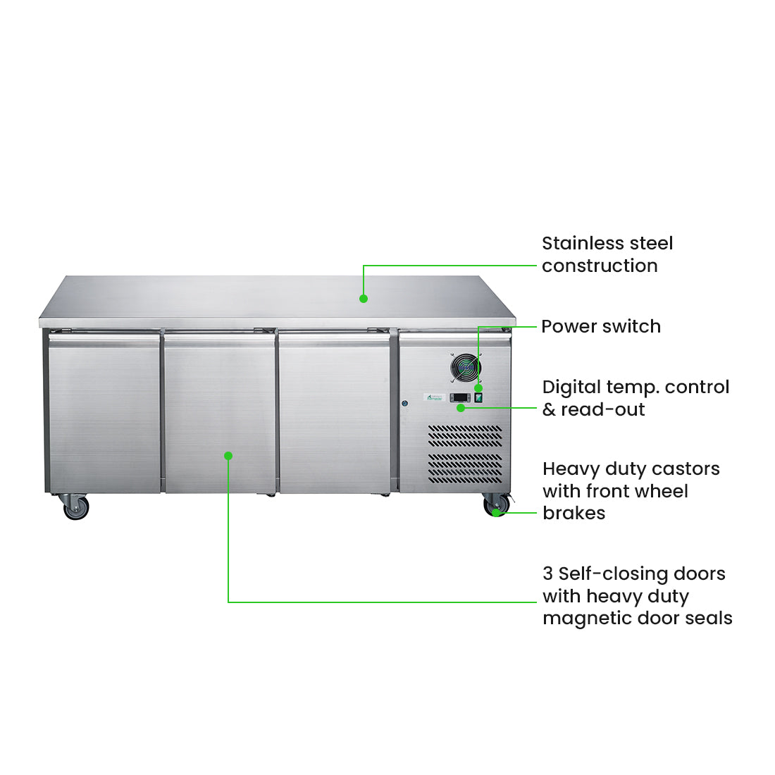 Image of FED-X XUB7C18S3V S/S Three Door Bench Fridge