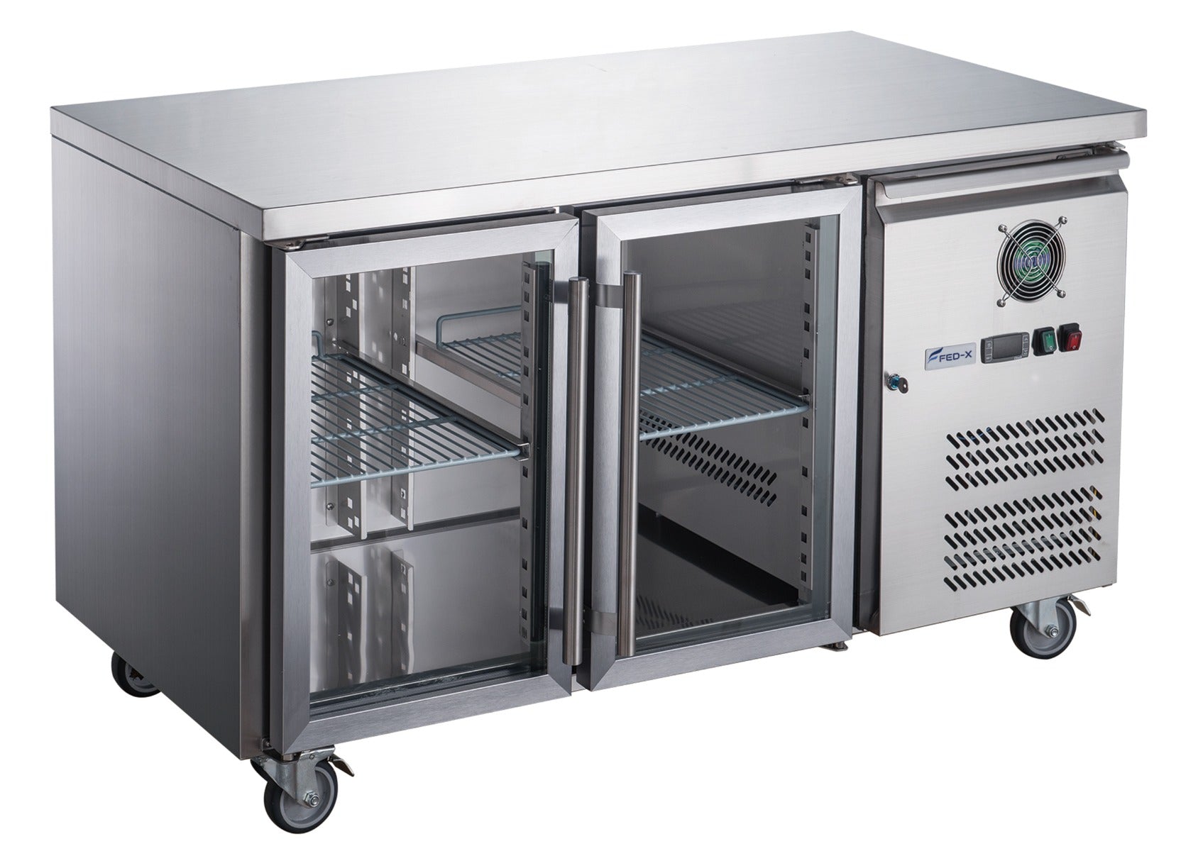 Image of FED-X XUB6C13G2V Two Glass Door Bench Fridge Stainless Steel