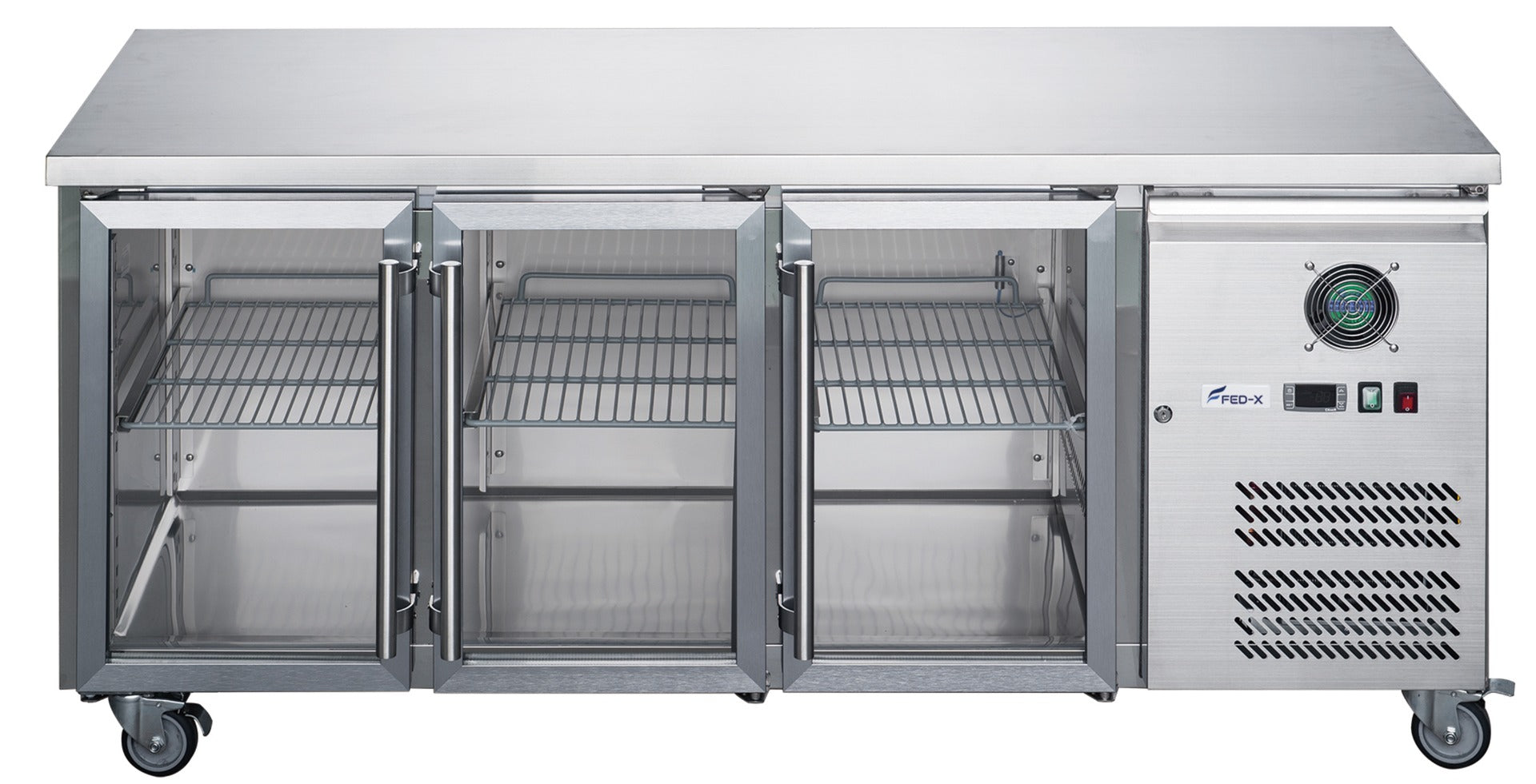 Image of FED-X XUB6C18G3V Three Glass Door Bench Fridge Stainless Steel
