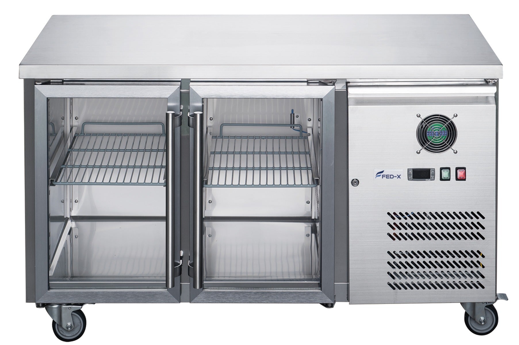 Image of FED-X XUB7C13G2V Two Glass Door Bench Fridge Stainless Steel