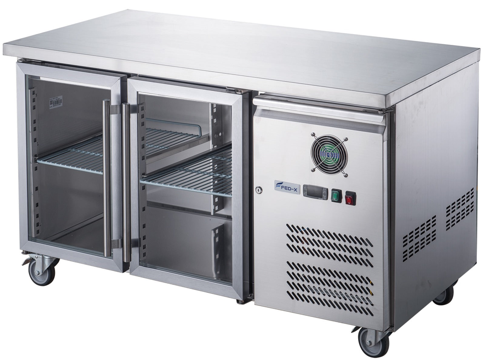 Image of FED-X XUB7C13G2V Two Glass Door Bench Fridge Stainless Steel