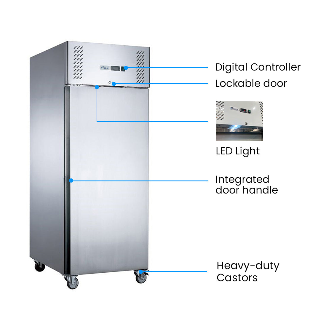 Image of FED-X XURC650SFV S/S Single Door Upright Fridge
