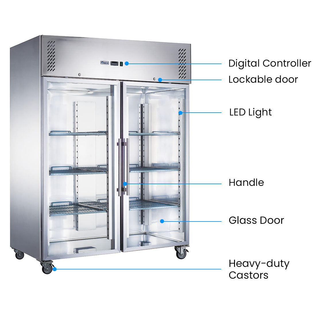 Image of FED-X XURF1410G2V S/S Two Full Glass Door Upright Freezer