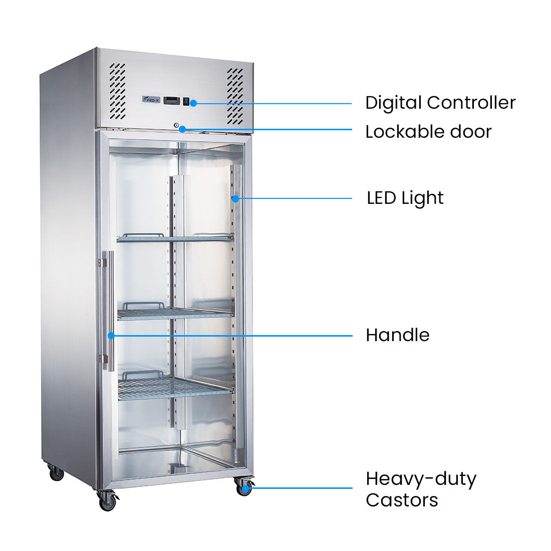 Image of FED-X XURF600G1V S/S Full Glass Door Upright Freezer