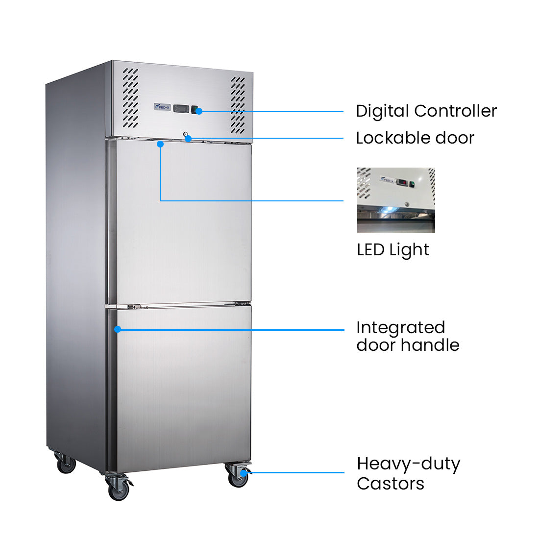 Image of FED-X XURF600S1V S/S Two half Door Upright Freezer